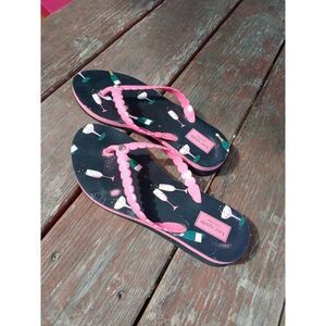 Kate Spade Flip Flop Sandals K5963 Pink & Black Champagne Party 9B